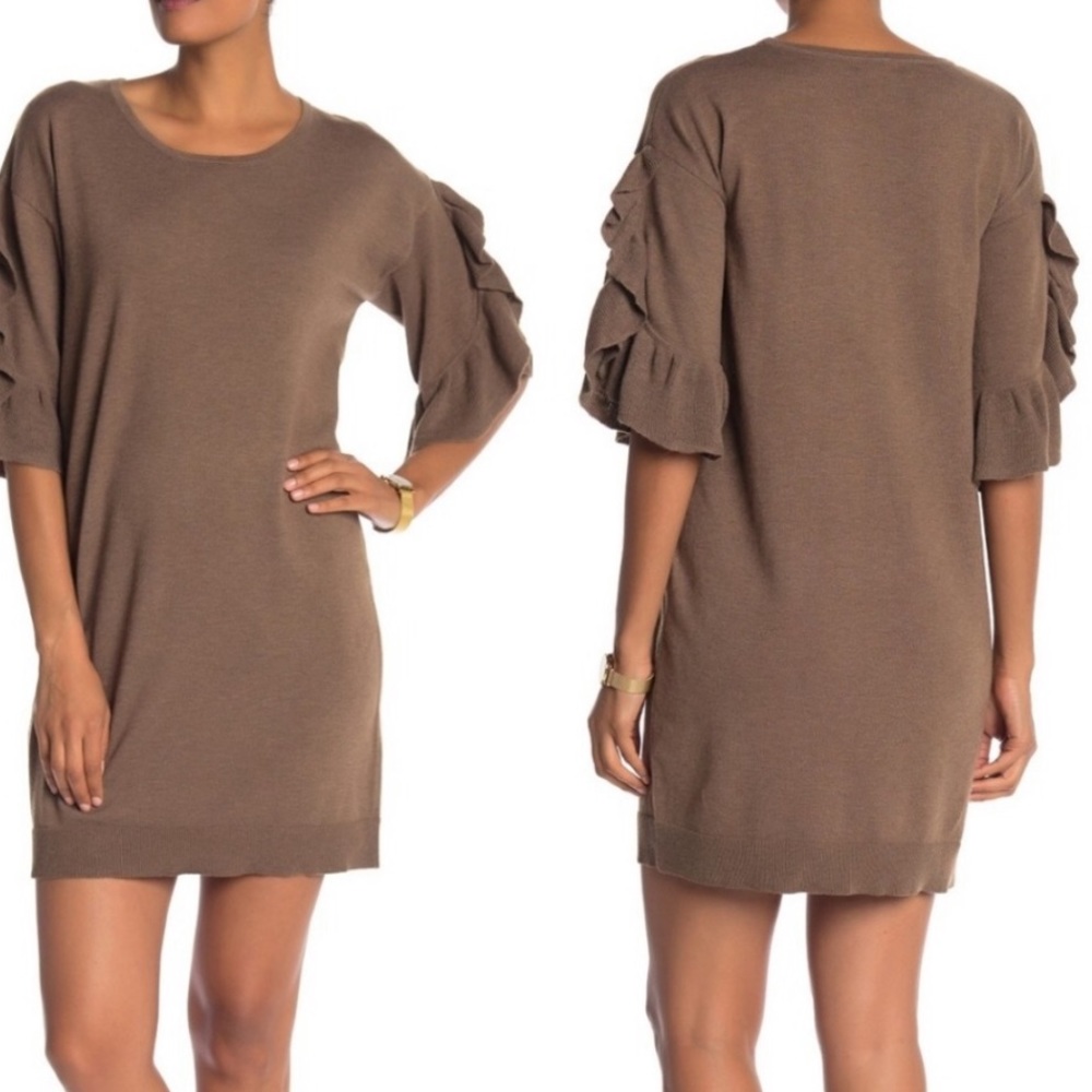 NWT Maxstudio ruffled sleeved knit dress toast xs